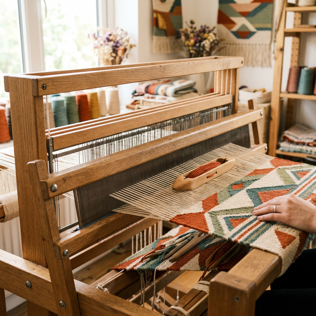 Métier à tisser en bois avec fils colorés